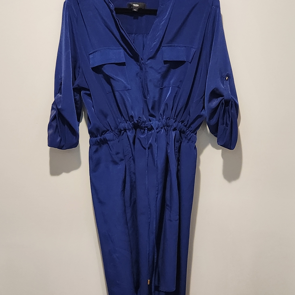 Massimo Blue V-Neck Cuffed Sleeve Dress